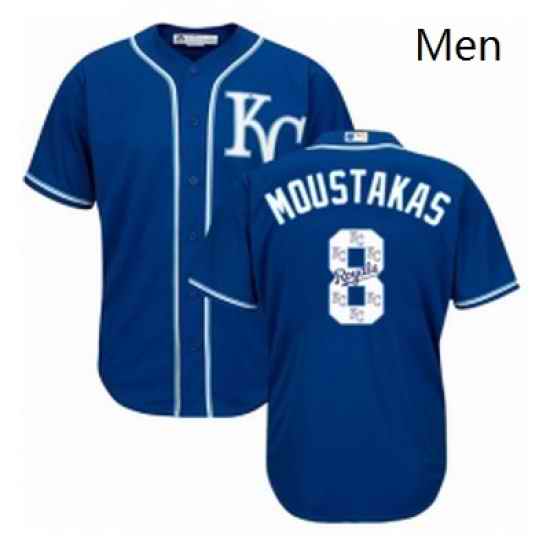 Mens Majestic Kansas City Royals 8 Mike Moustakas Authentic Blue Team Logo Fashion Cool Base MLB Jersey